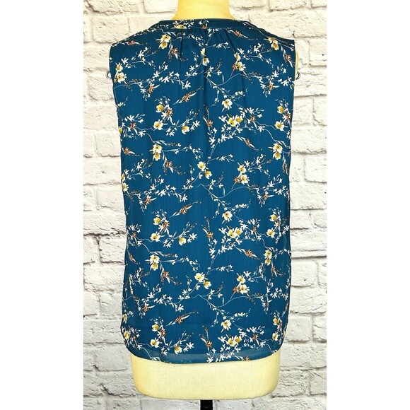 NWT Papermoon Teal Blue Floral Top‎ Dressy Sleeveless Blouse V Neck Tank SMALL - Picture 3 of 11